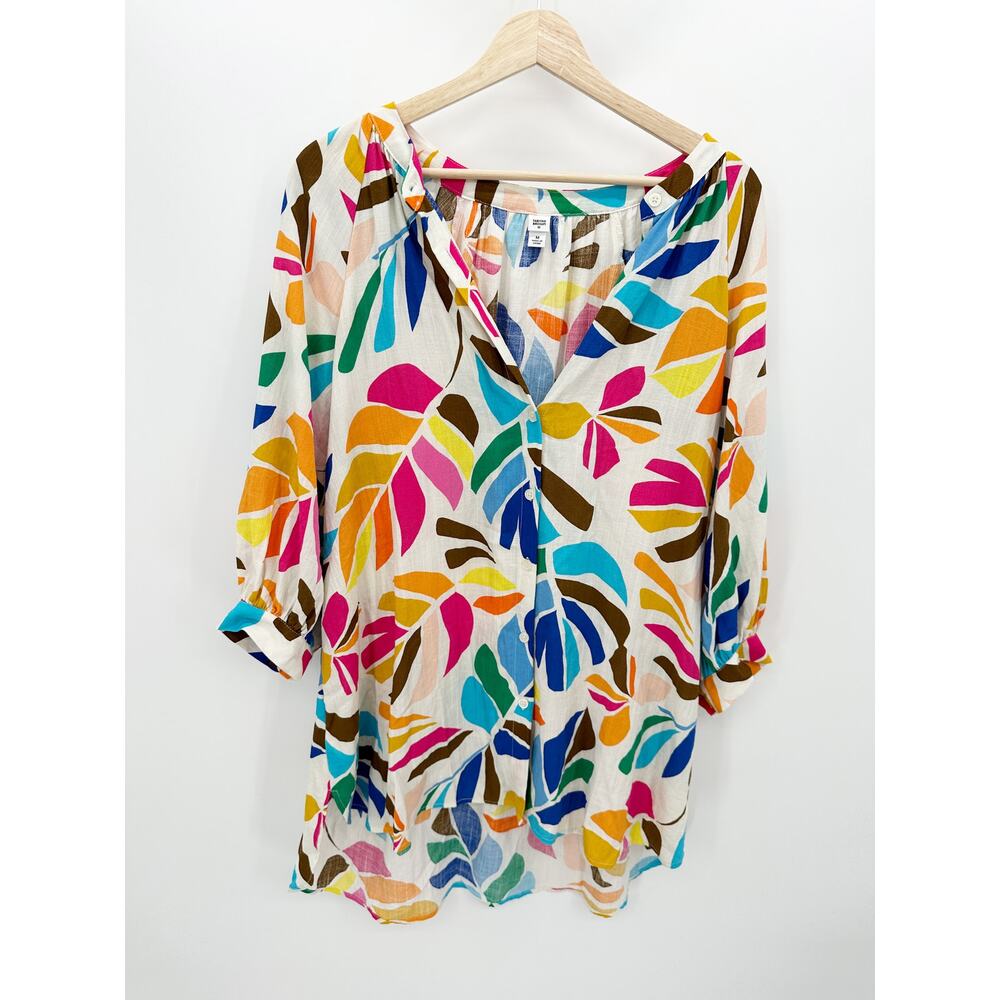 Tabitha Brown Target Multicolor Tropical Leaf Print Linen‎ Blend Tunic Shirt M